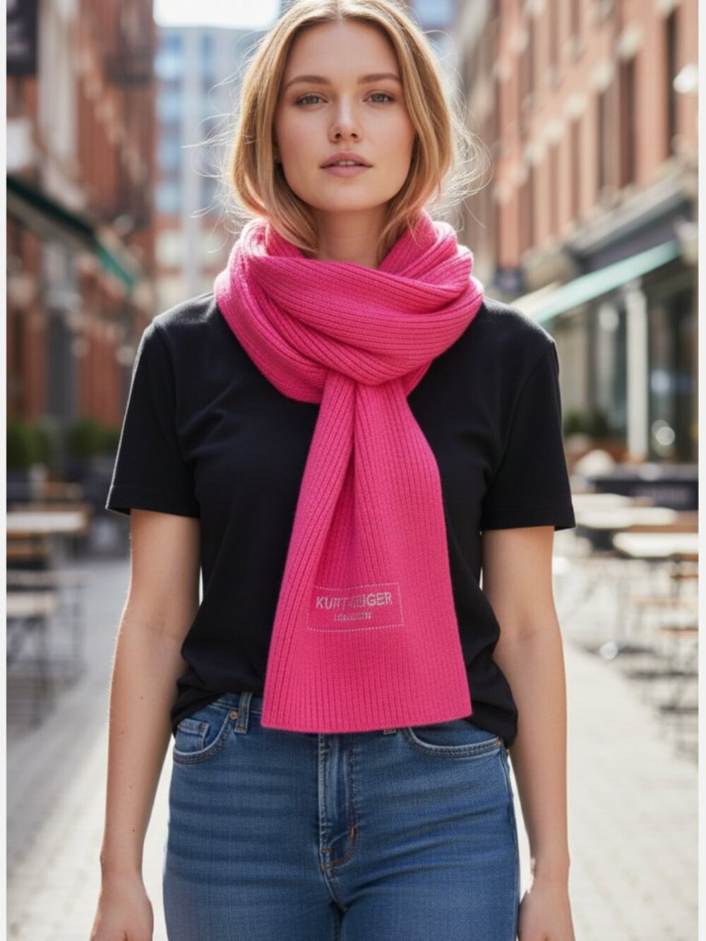 NWT Kurt Geiger London Crystal Logo Scarf One Size, FUCHSIA
